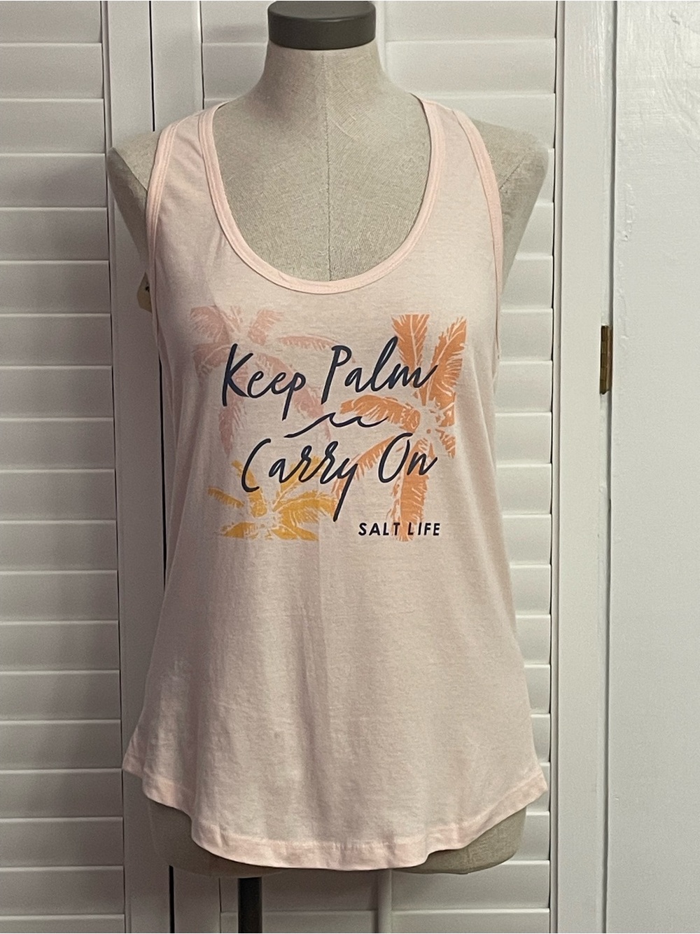 Salt Life Light Pink "Keep Palm Carry On" Graphic Palm Razorback Tank